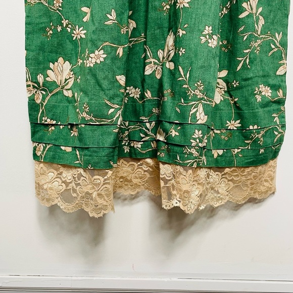 VINTAGE | Floral Cottage Core Long Sleeve Lace Hem Button Down Midi Dress - Picture 5 of 9